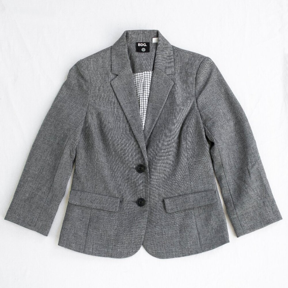 BDG Women's Blazer - Gray with Plaid Lining
